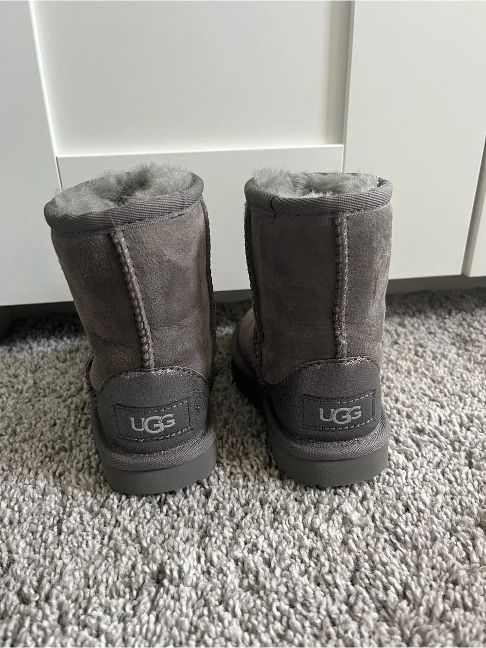UGG Kids Gray Suede Shearling-Lined Boots